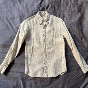 Outlier 100% Linen Pivot Men's Button Down Shirt, Natural / Beige color, XS